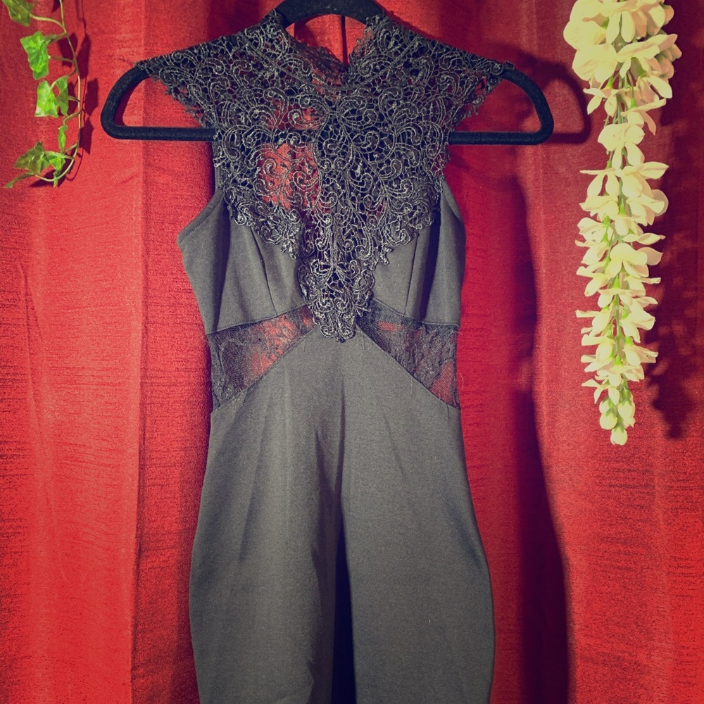 Black lace top bodycon dress